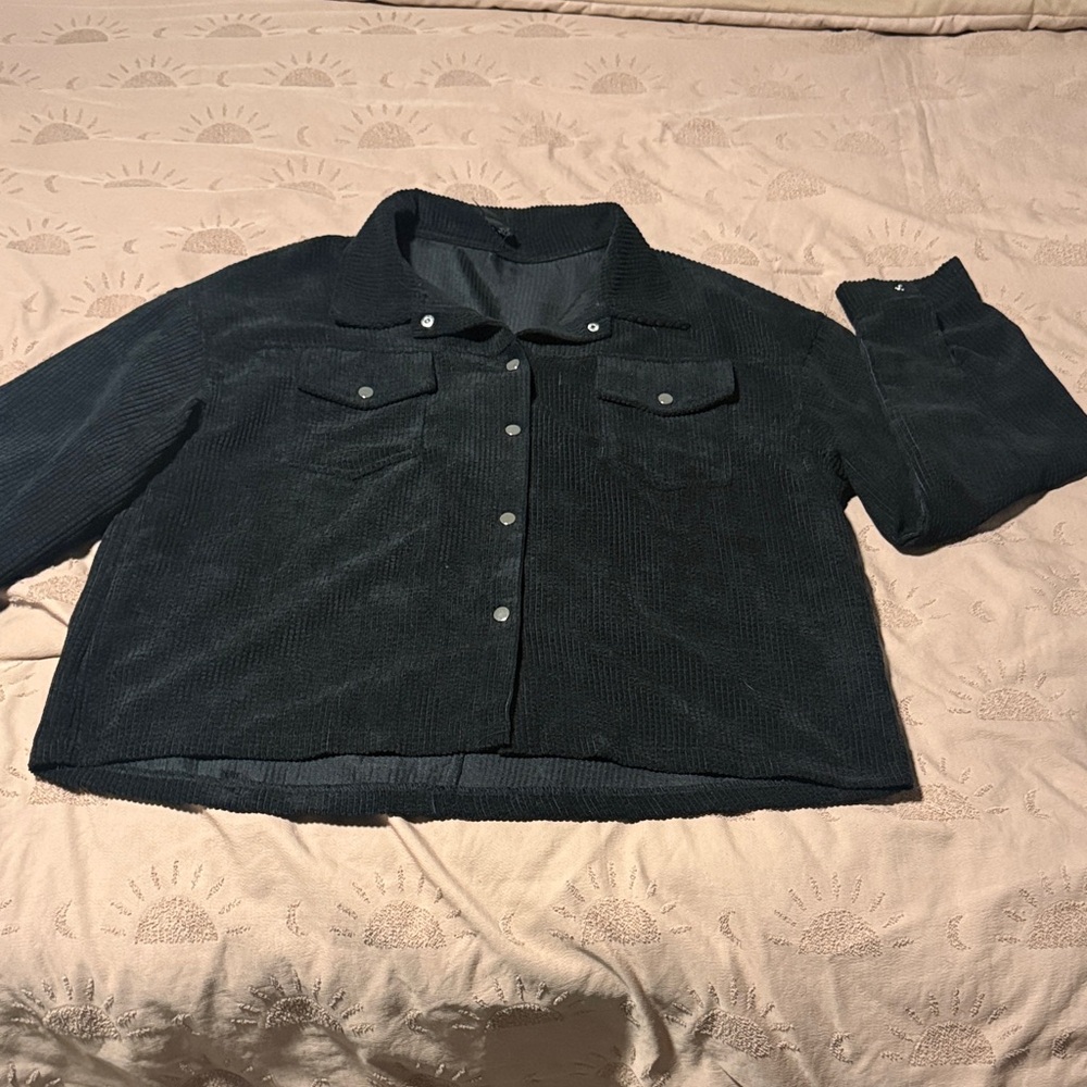 SHEIN Black Corduroy Utility Jacket